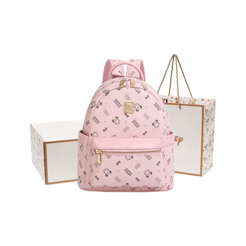 Disney Minnie Series PVC Polyvinyl Chloride University Student Small Backpack Women's Pink/Ecru