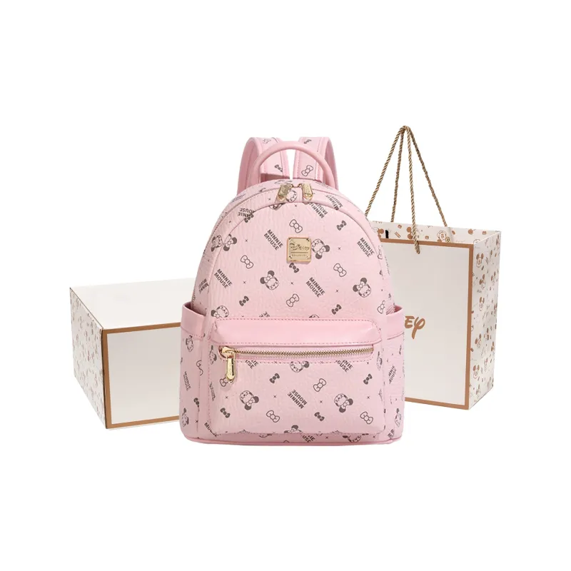 Disney Minnie Series PVC Polyvinyl Chloride University Student Small Backpack Women's Pink/Ecru-0