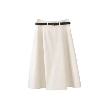 Fstudio Early Spring Korean Style Petite Elegant Elegance Half Length Casual Long Skirt Women's Apricot