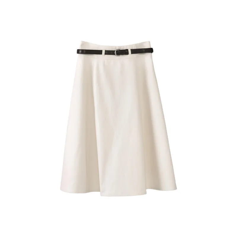 Fstudio Early Spring Korean Style Petite Elegant Elegance Half Length Casual Long Skirt Women's Apricot-0
