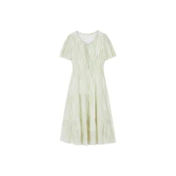 XIANGYING Short Sleeved Dress Women's Light Green
