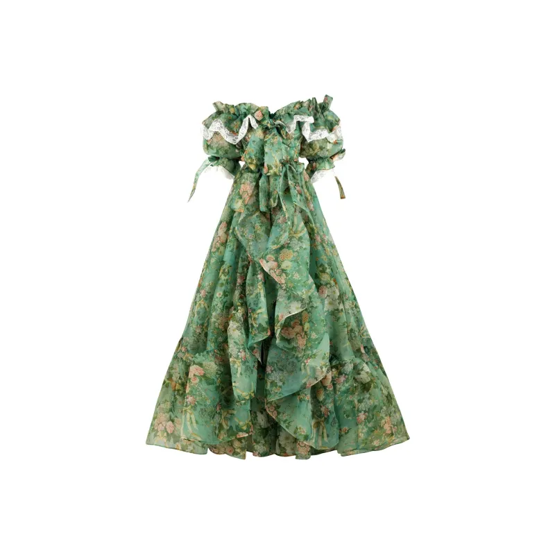 Selkie Collection x Bridgerton FW24 Evening Dress Women's Kate Green Print-0