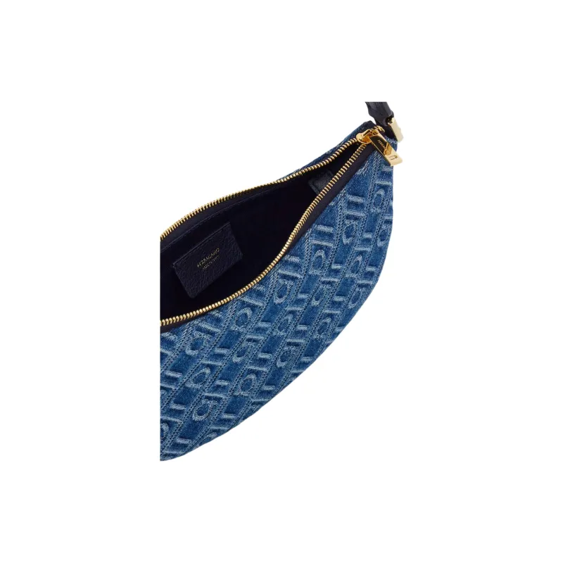 FERRAGAMO Fabric Hobo Bag Shoulder Bag Mini Women's Denim Blue-4