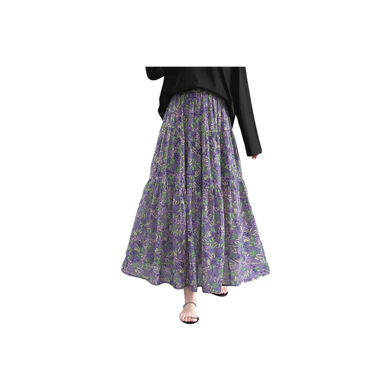 TOUCH Casual Long Skirt Women's Blue Floral-7