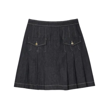 Sandro Mid rise Pleated Denim Miniskirt