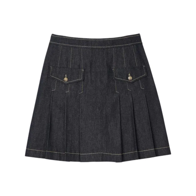 Sandro Mid rise Pleated Denim Miniskirt-0