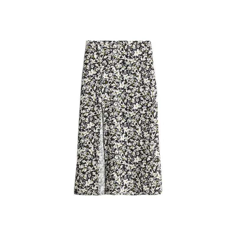 H&M Casual Long Skirts Women's Black/White Floral-0