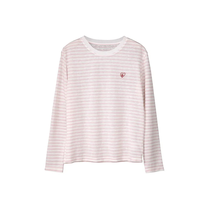 Fstudio Korean Style Stripes Loose Fit Thin Crew Neck Long Sleeved T Shirt Women's-1