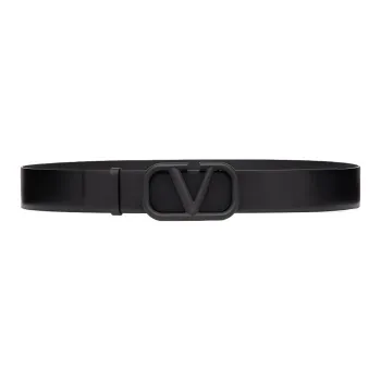 Valentino Calfskin Leather Belts Men's Black Width 3CM