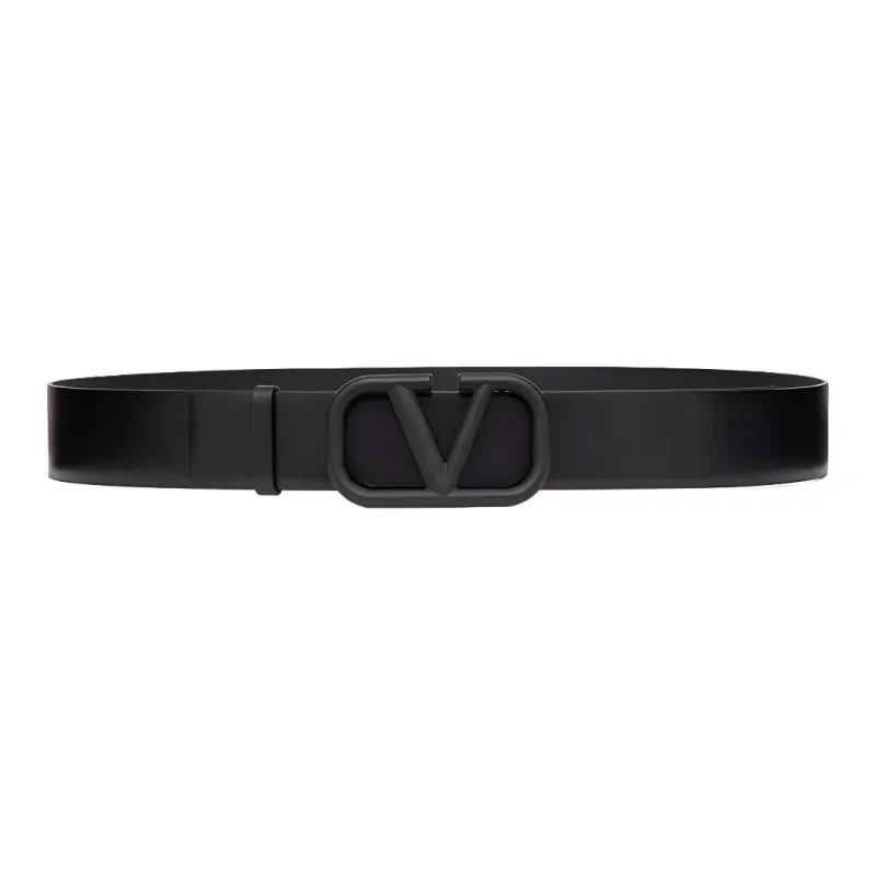 Valentino Calfskin Leather Belts Men's Black Width 3CM-0