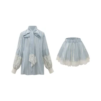 TASTILY Skirt Set Women's Blue Stripes Pattern