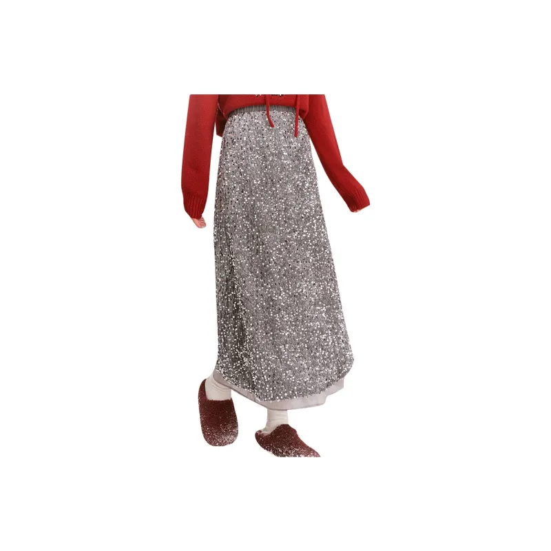 ELF SACK Heavy-Duty Glitter High-Rise Straight Fit Skirt Women's-0