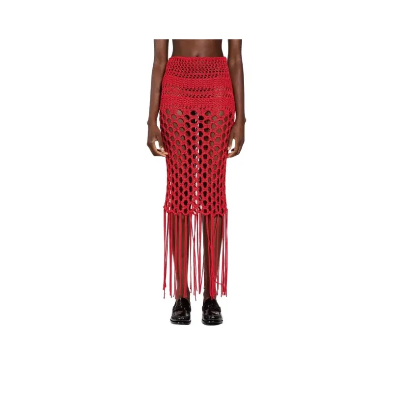 LANEUS Casual Long Skirt Women's Red-0