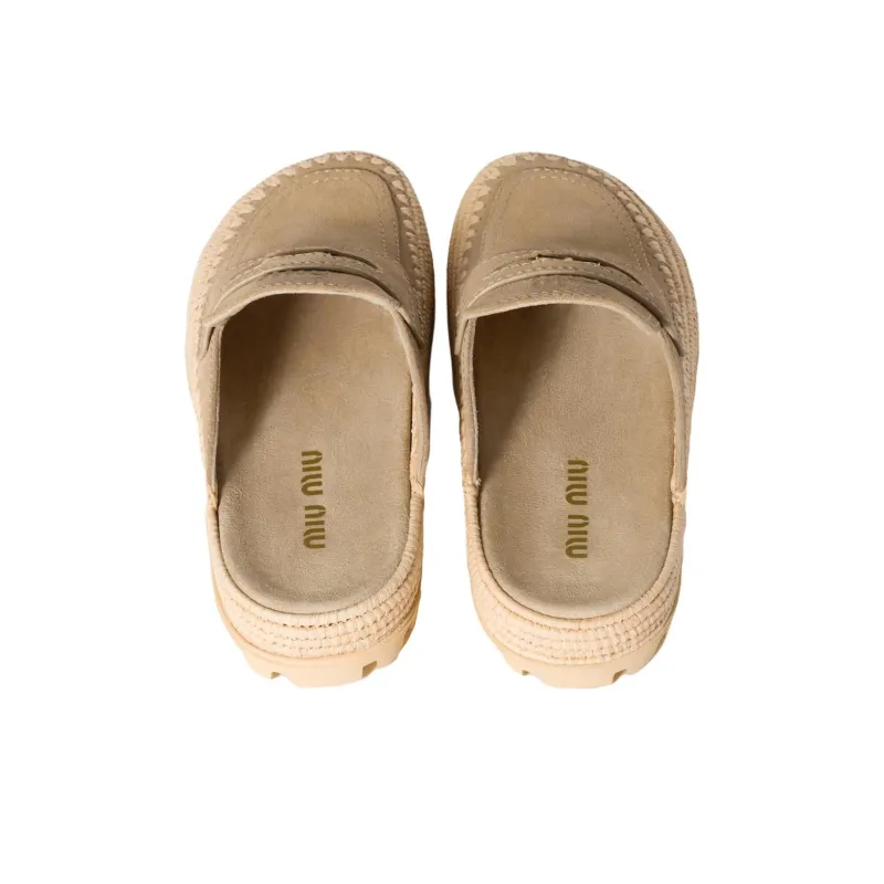 MIU MIU Slip Resistant Closed Toe Slippers Women's Beige-3