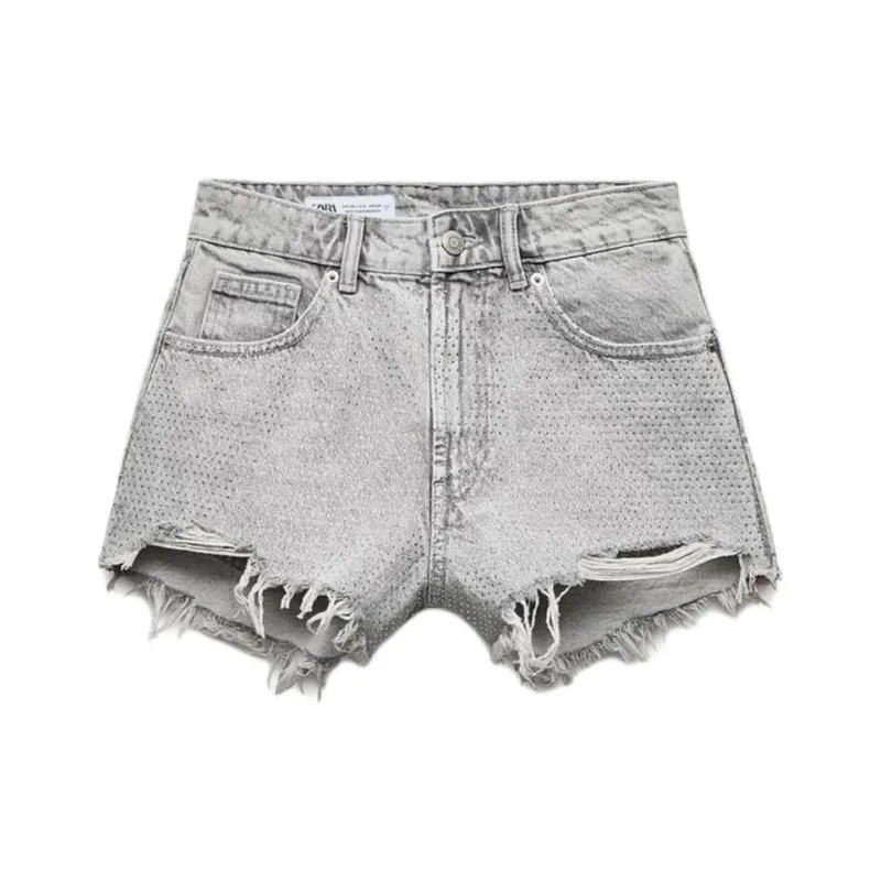ZARA Trf Denim Shorts Women's Gray-0