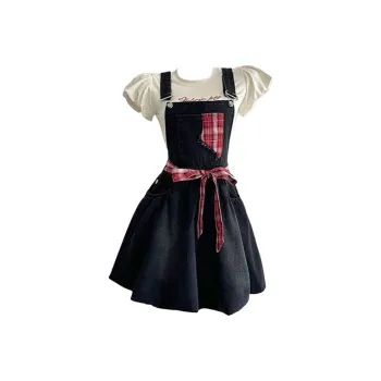 HUINIAN Skirt Set Women's White T Shirt+Black Floral Skirt Set