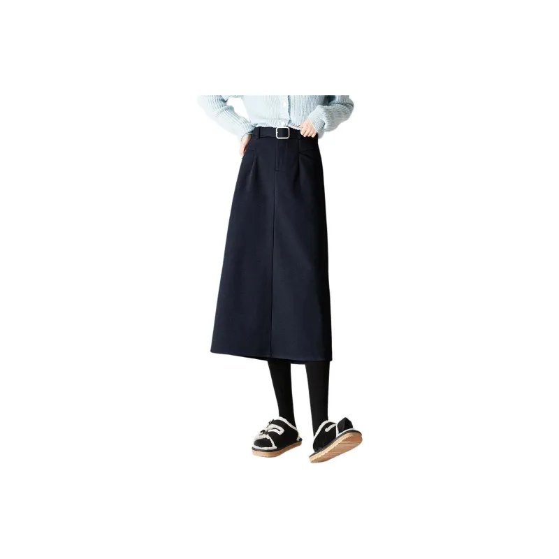Mo Han Yi Mei Casual Long Skirt Women's Dark Navy Blue-0
