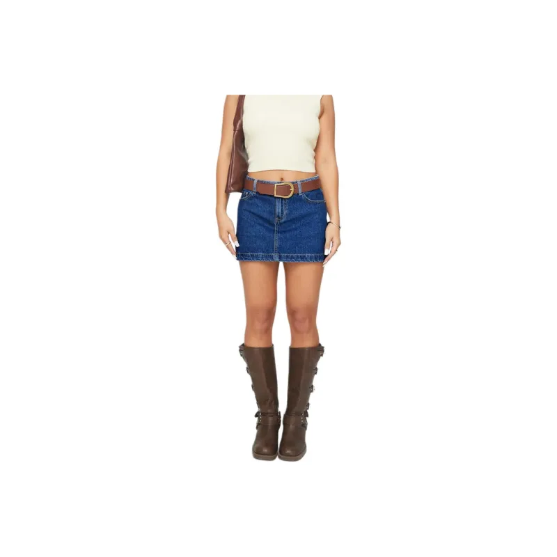 PRINCESS POLLY NIQUE DENIM MINI SKIRT Denim Short Skirts Women's MID WASH/Medium Water Wash-0