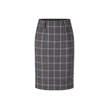 HERLIAN Casual Long Skirt Women's Gray Plaid