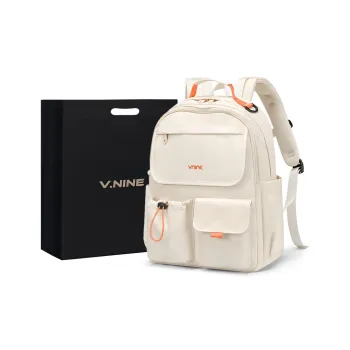 V.NINE Fabric Backpack Laptop Bag Backpack Large Size Women's Pudding Milk White