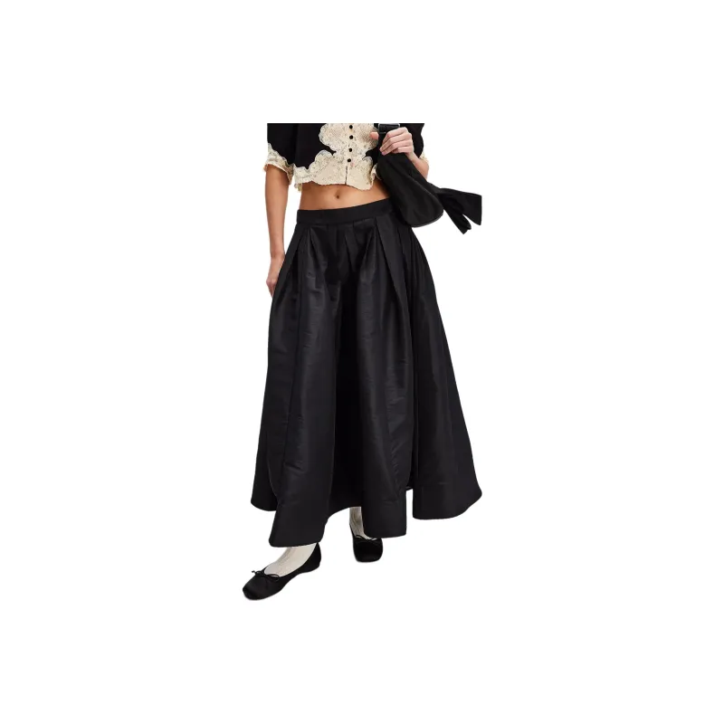 FREE PEOPLE Emilia Full Skirt Casual Long Skirts Women's Black-0