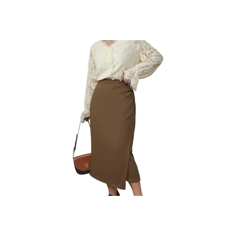 DAMABAIFENBAI Casual Long Skirts Women's Coffee-0