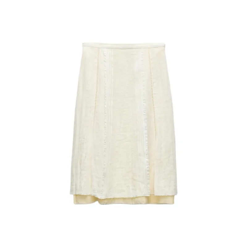 ZARA ZW Series Casual Long Skirts Women's White-0