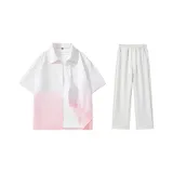 Clothing Set (White Pink Shirt+White Heather Gray Casual Pants)