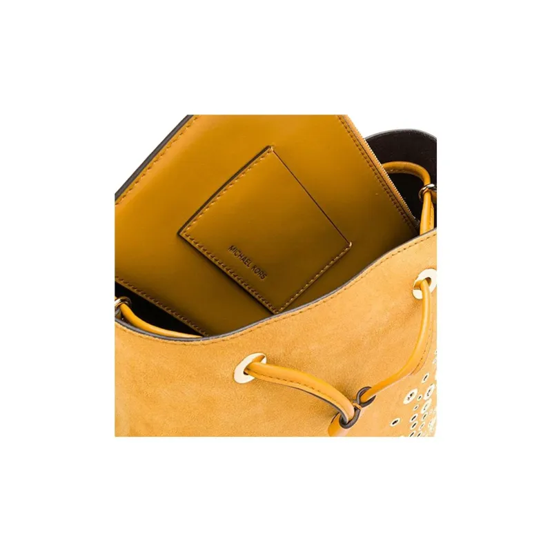 MICHAEL KORS Cary Leather Bucket Portable Crossbody Bag, Shoulder Bag Small Size Women's Golden Orange-4