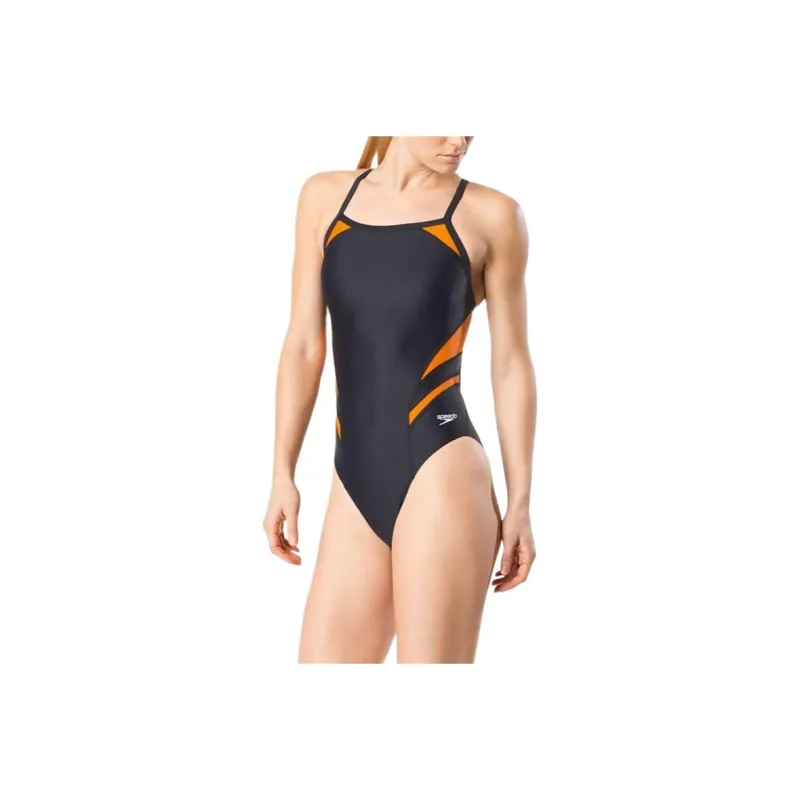 Speedo Women's Tone Setter Splice Flyback One Piece Black One piece Swimsuit Women's-6