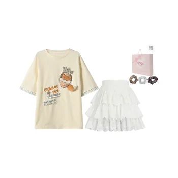 SNBL Skirt Set Women's Apricot T Shirt+White Skirt