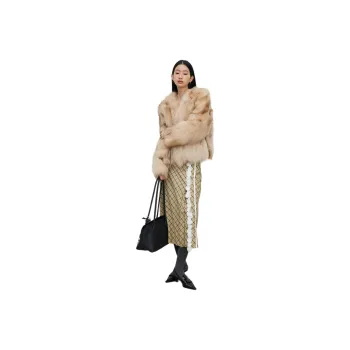 SUPERSCAPE Casual Long Skirts Women's Yellow And Brown Plaid