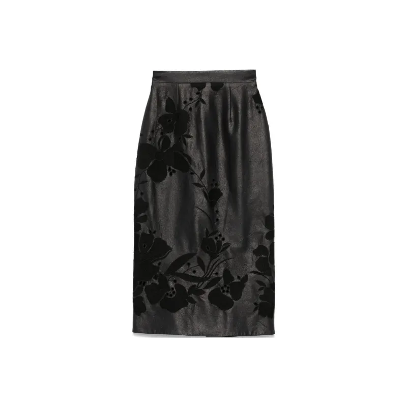 ELIE SAAB Embroidered Faux leather Maxi Skirt-0