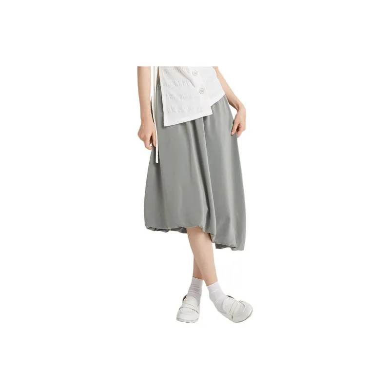 BLUEerror Casual Long Skirt Women's Stone Gray Green-0