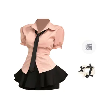 TORIGHT Skirt Set Women's Set Shirt+Puffy Skirt+Tie+Bowknot Hair Tie Comes With