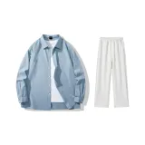 Clothing Sets (Blue Shirt+White Heather Gray Casual Pants)