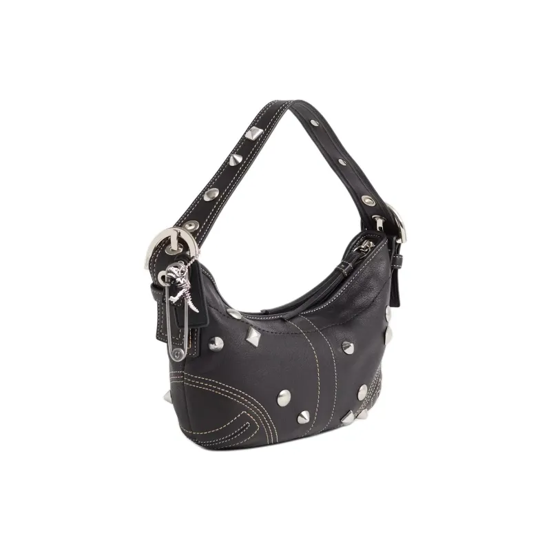 COACH Soho Leather Hobo Bag Shoulder Bag Trumpets Women's Black-1