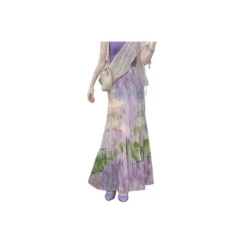 Wbwq Casual Long Skirt Women's Purple Floral