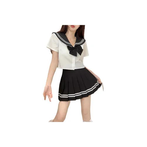 Garbege Uniform Women's White Shirt Bow Black Skirt Set