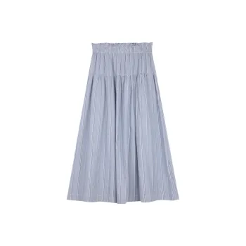 SOLIGHTER Casual Long Skirt Women's Blue White Yarn Dyed Woven Stripes