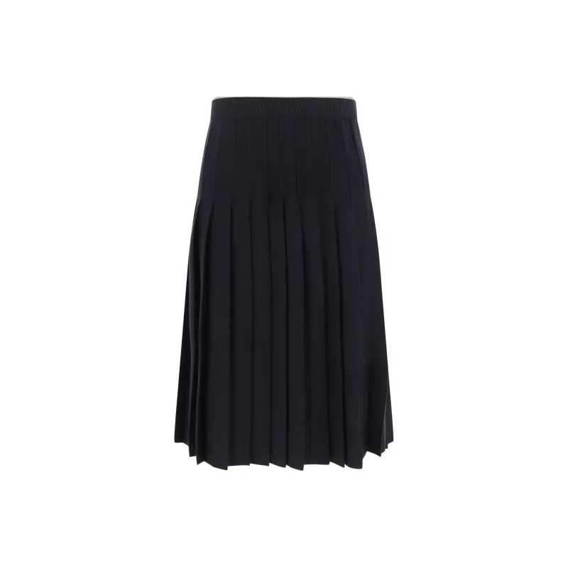 THOM BROWNE High Waist Pleated Knitted Midi Skirt-0