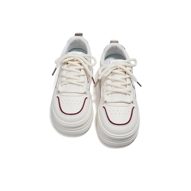 HUANQIU Slip Resistant, Lightweight, And Breathable Low Top Skateboard Shoes Women's Beige Burgundy-4