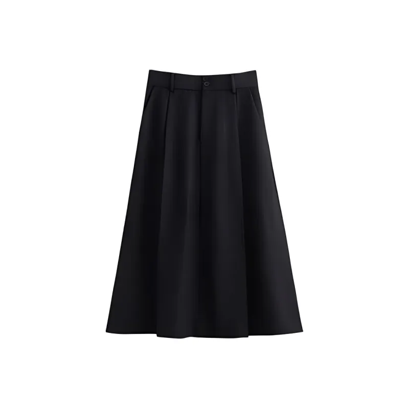 Initial Language Casual Long Skirts Women's Black-0