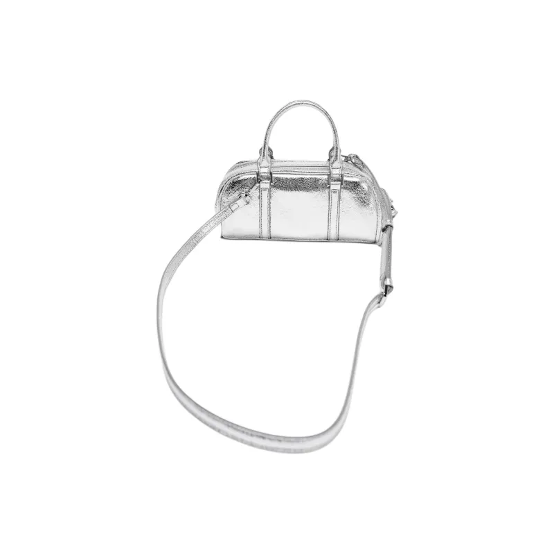 ZARA Polyurethane Bowling Bag, Handbag Mini Women's Silver-1