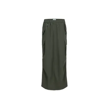 URBAN REVIVO Casual Long Skirt Women's Leatherette Green