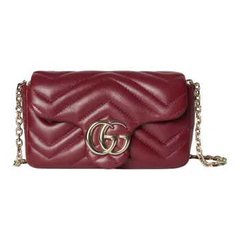 GUCCI GG Marmont Lambskin Shoulder Bag Mini Women's Burgundy