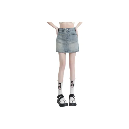 Rose MOCO Denim Long Skirts Womens Light Blue Women's