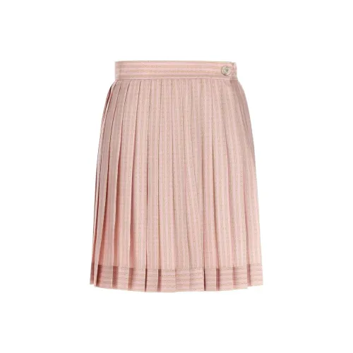 VERSACE Pinstripe Chain Silk Twill Skirt 'Pink/Milk'