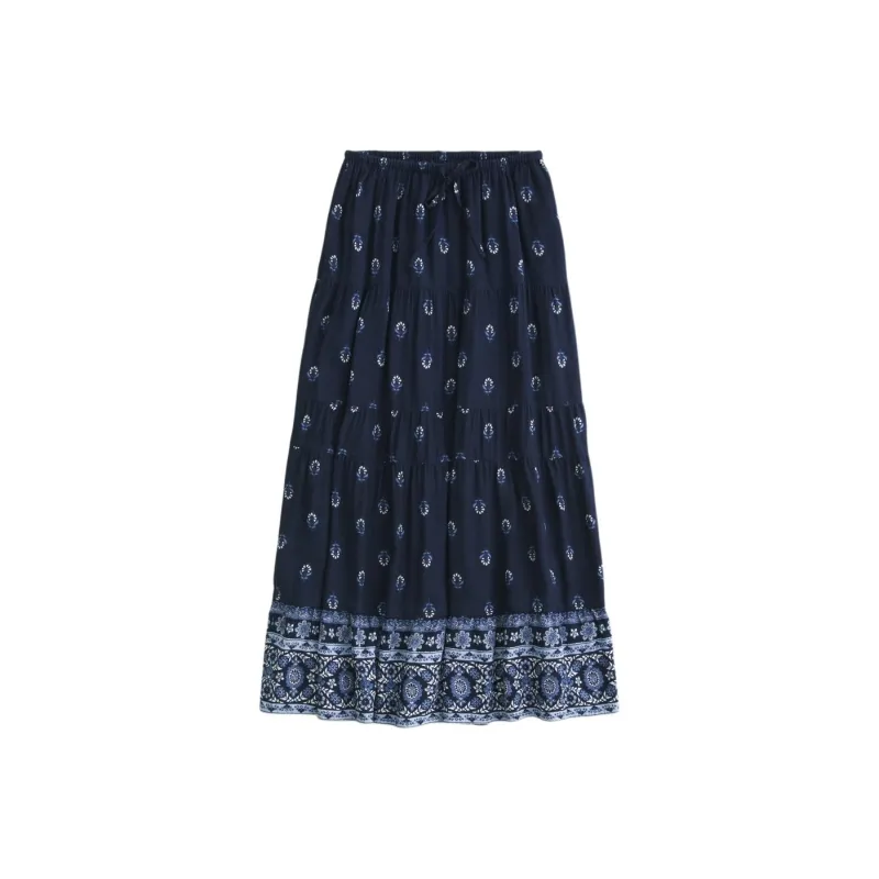 Hollister Casual Long Skirts Women's Marine Blue All Over Print-0