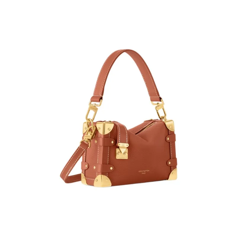LOUIS VUITTON SIDE TRUNK Cow Leather Shoulder Bag, Crossbody Bag, Handbag Trumpets Women's Cognac Brown-1
